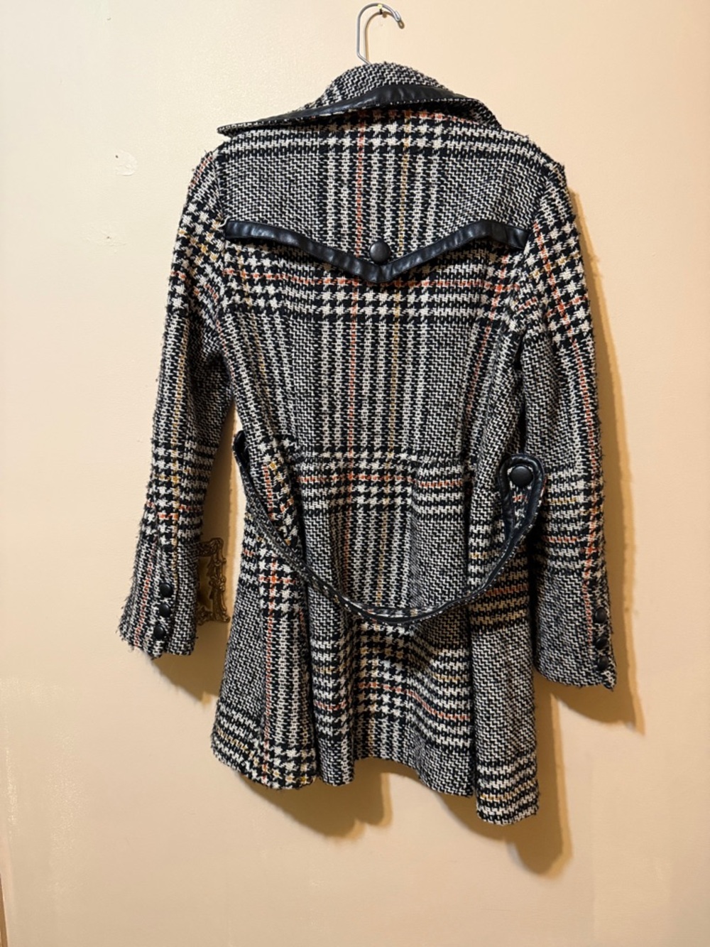 Arden B Glen Plaid Pea Coat - Office Siren / Y2K Leather Trim - Picture 14 of 16